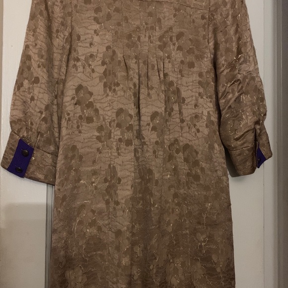 JANE MAYLE Make An Offer BEIGE GOLD METALLIC PURPLE TRIM BABYDOLL DRESS - Picture 2 of 5
